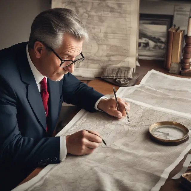 An investor closely analyzing a map made from financial statements, using adjusted EBITDA as a compass for mergers, acquisitions, and valuation processes