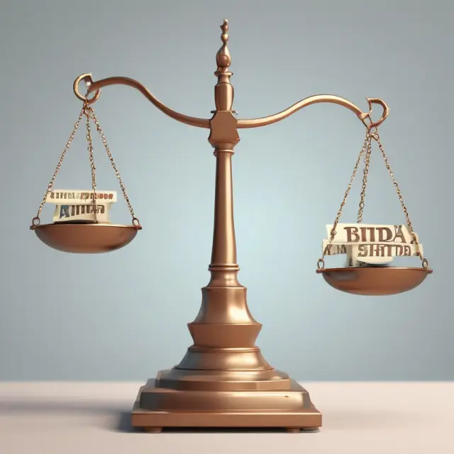 A balance scale with EBITDA components (interest expense, taxes, depreciation, amortization) tipping the scale to represent calculating Adjusted EBITDA.