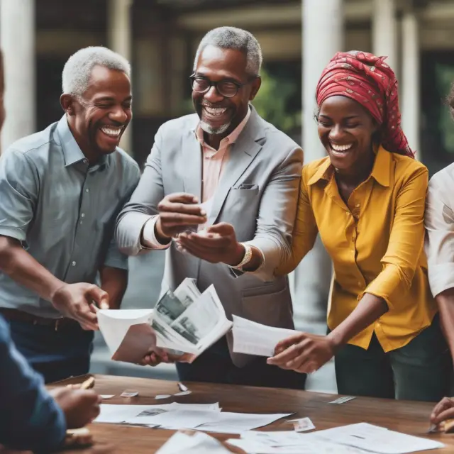 Existing shareholders collecting newly issued shares, symbolizing adjusted closing price after a rights offering