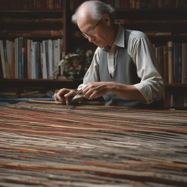 Accountant adjusting estimate entries on a tapestry, symbolizing the process of allocating revenue and expenses over time