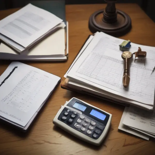 A balance scale represents equilibrium as account books are arranged on the table, symbolizing correct adjusting journal entries.