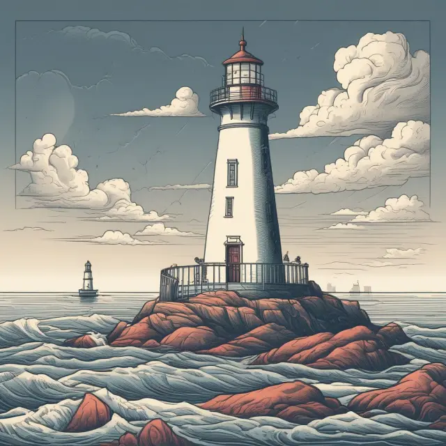 A lighthouse symbolizes sound business practices guiding investors, with sales and administrative expenses represented by scales