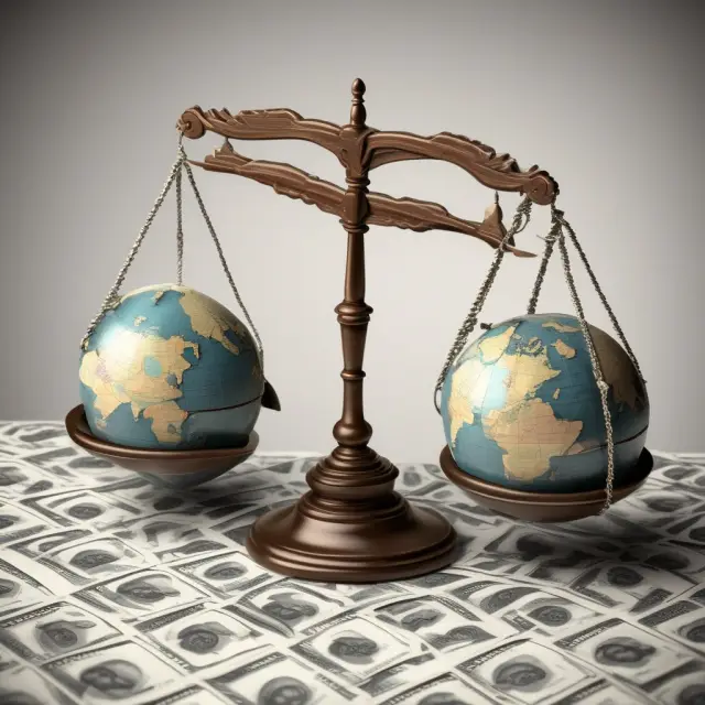 A set of scales represents foreign and U.S. taxes for an ADR investment, illustrating potential double taxation.