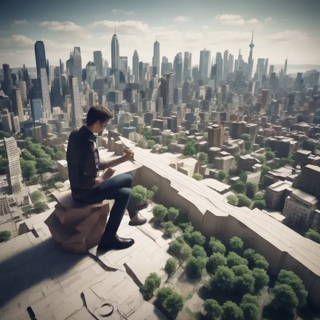 Artist rendering of an architect designing a city with tax blocks influencing real estate markets and investor returns