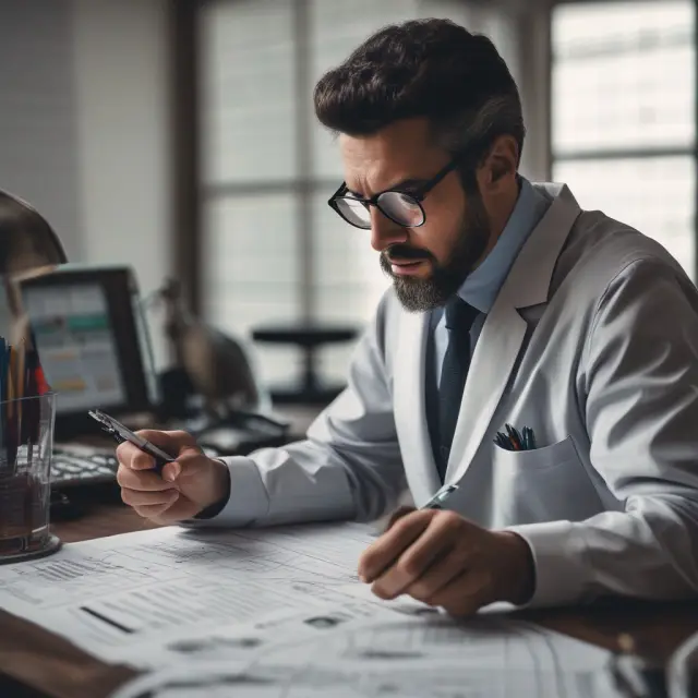 A scientist intently calculating the Average Directional Index (ADX) on multiple financial charts, highlighting trend strengths and directions.