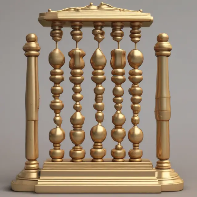 Golden abacus illustrating compounding frequencies, and hourglass signifying time