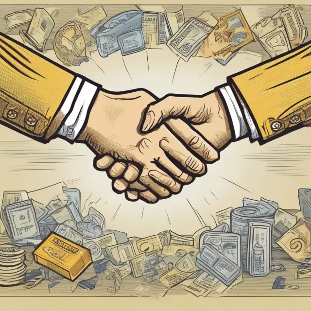 Two giants shaking hands over a shared marketplace. Retail affiliation: Amazon and eBay.