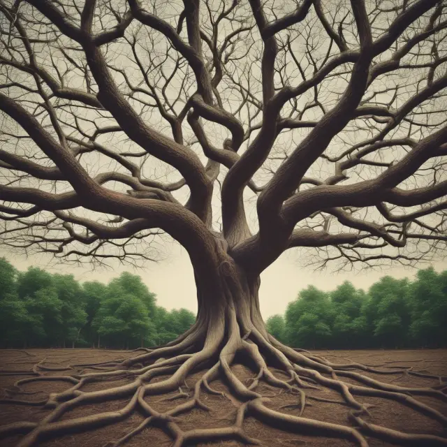 Visualization of affiliate business relationships depicted as interconnected, growing trees