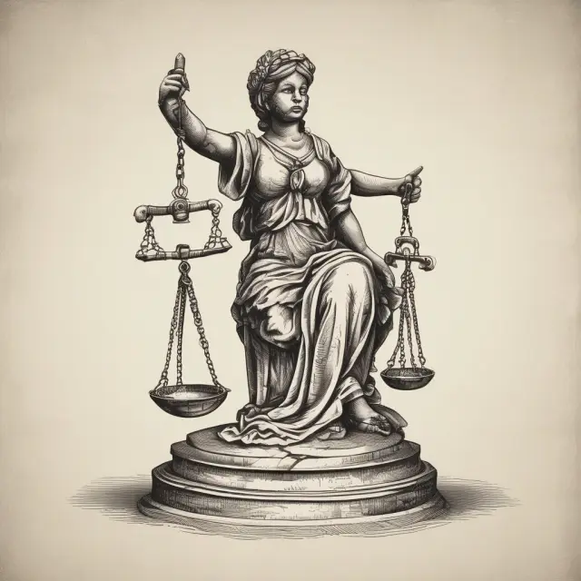 Scales with gold weights representing affirmative action programs tipping towards justice, balancing historical inequalities