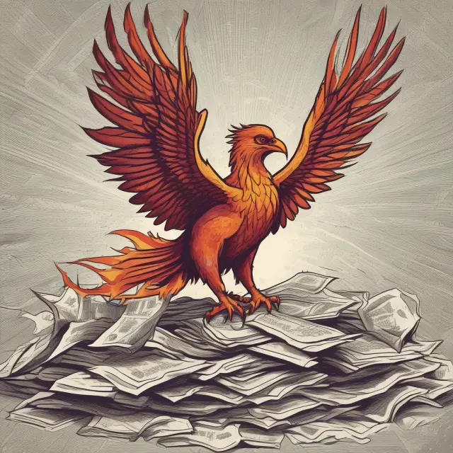 Phoenix rising from a stack of financial reports, symbolizing the calculation and interpretation of AFFO in REIT analysis.