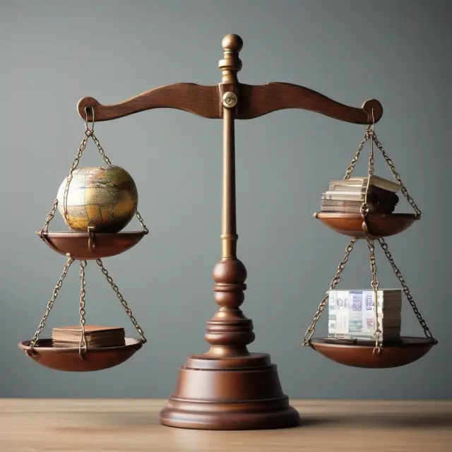 An investor standing on a scale with one pan representing after-tax nominal returns, the other filled with inflation, taxes, and fees; the true investment worth lies in the balanced result