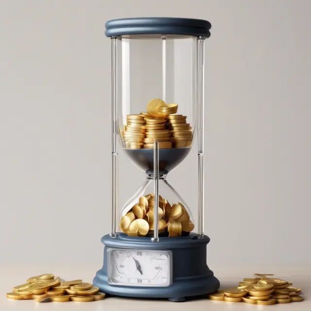 Gold coins and silver bars melt while hours in an hourglass decrease: after-tax real rate of return calculation, with inflation and taxes accounted for.