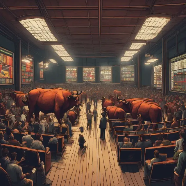 Two stock market characters - Bull and Bear - face off in a dimly lit trading arena, symbolizing standard hours (day) and after-hours trading (night).