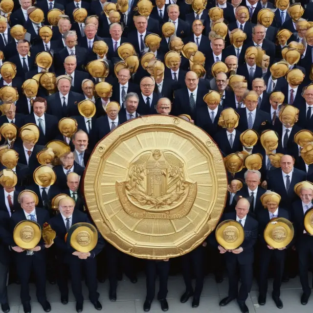 A group of shareholders forming an Aktiengesellschaft in Germany, symbolizing limited liability and registration requirements, with golden shields protecting their assets