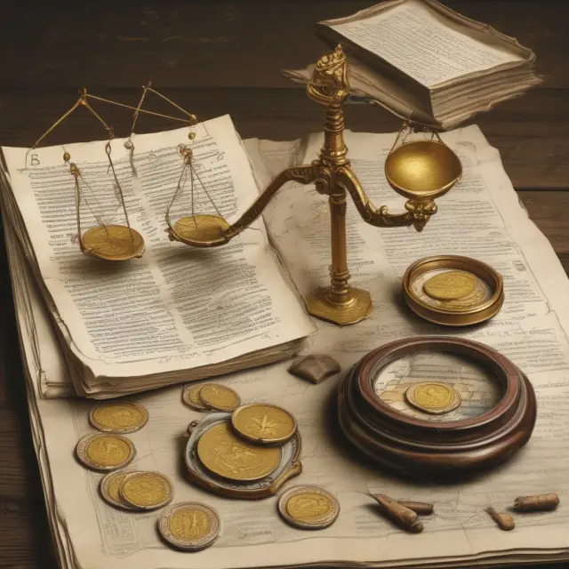 An image of Swiss scales balancing various documents, gold coins, and a notarized scroll, illustrating the process of establishing an Aktiengesellschaft