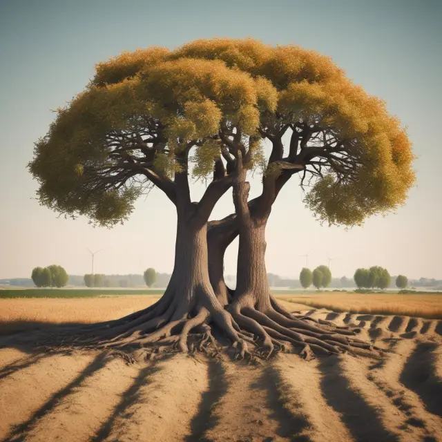 Visual metaphor comparing AG (stock corporation) and GmbH (limited liability company) as intertwined trees representing business structures in Germany