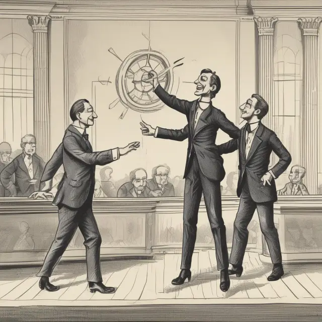 An elegant German AG dances with auditors and regulators, symbolizing adherence to reporting requirements for transparency and investor confidence