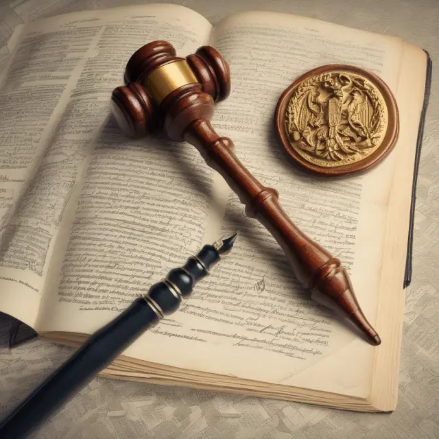 A gavel striking a German lawbook forms an AG. Publicly traded company, limited liability, and regulatory oversight.