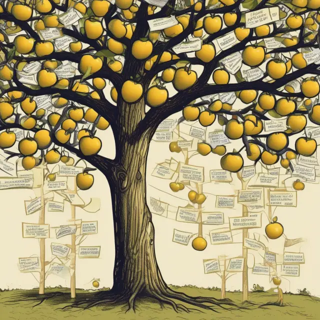Tree bearing golden apples labeled with 