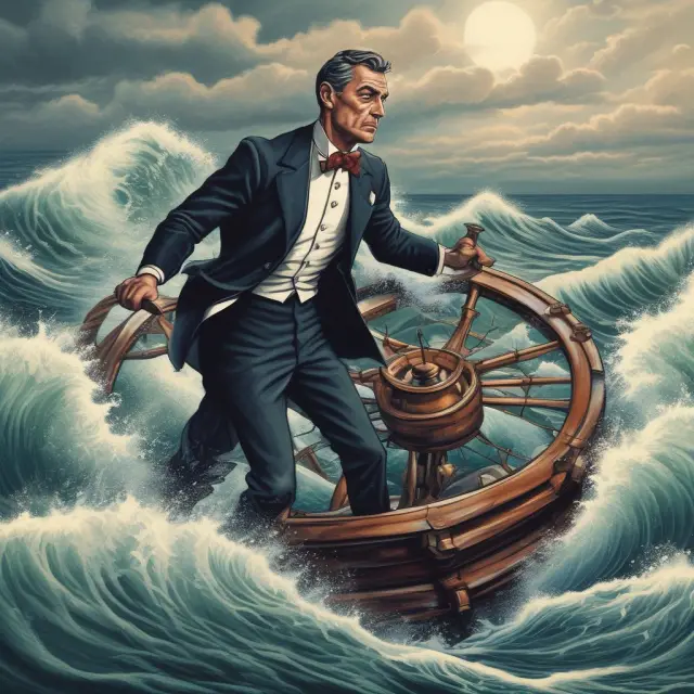 An investor sails through an ocean with variable interest rates, using oars labeled as diversification, yield curve positioning, and duration management to reach safe waters.