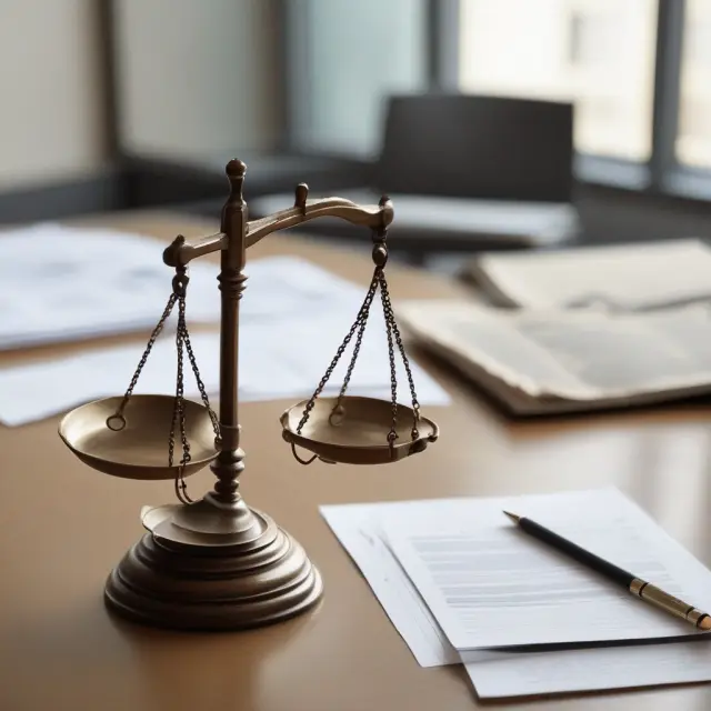 Justice scales balanced on a boardroom table with corporate governance documents representing legal aspects of principal-agent relationships