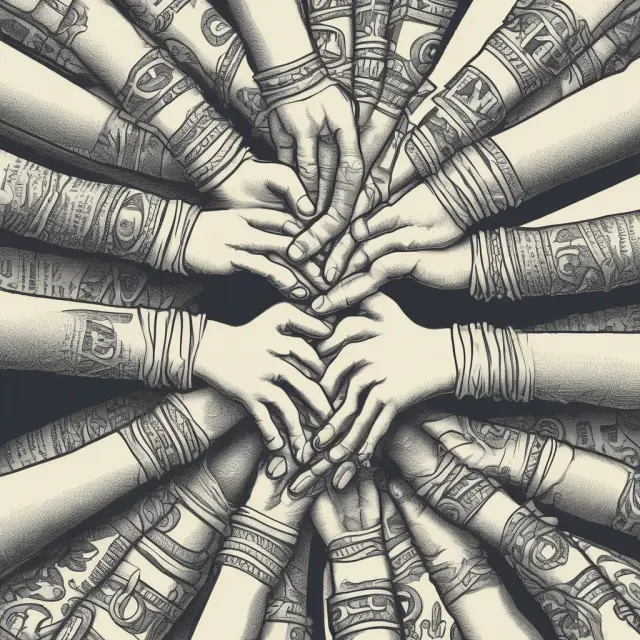 Intertwined hands creating a dollar sign to illustrate the alignment between principals and agents through performance-based compensation