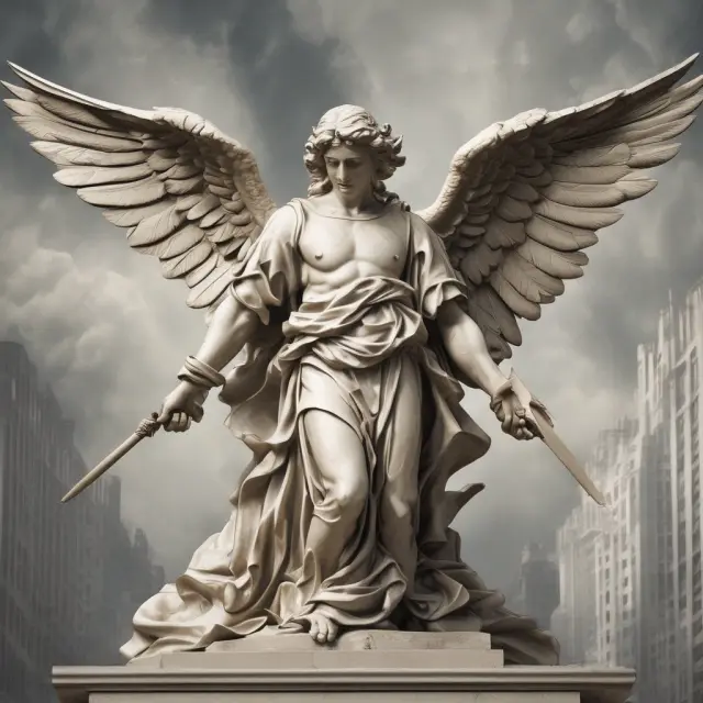 A guardian angel, symbolizing a financial agent, assists an investor in navigating turbulent markets and protecting their assets with expertise