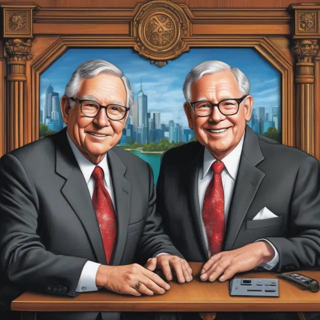 Warren Buffett and Charlie Munger at a negotiating table, symbolizing trust and expertise in agent-principal relationships