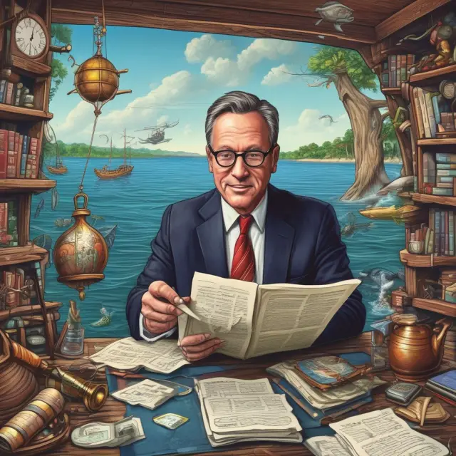 Guides on a boat sailing through financial charts, symbolizing agents helping investors navigate complex markets