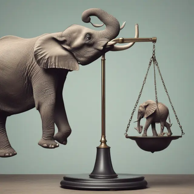 An elephant balances on a scale, with insurance premiums in one pan and claims in the other. The image symbolizes managing aggregate stop-loss costs.