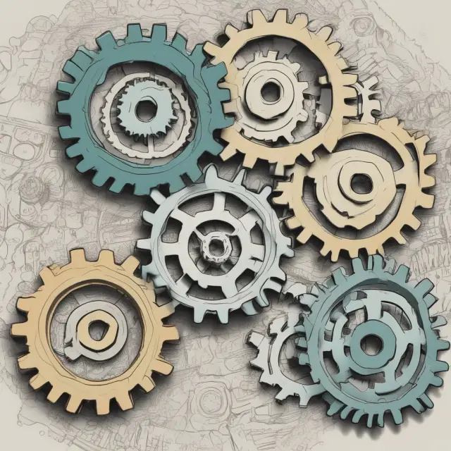 Connected gears representing Consumer Spending, Investment Spending, Government Spending, and Net Exports in the Aggregate Demand formula.