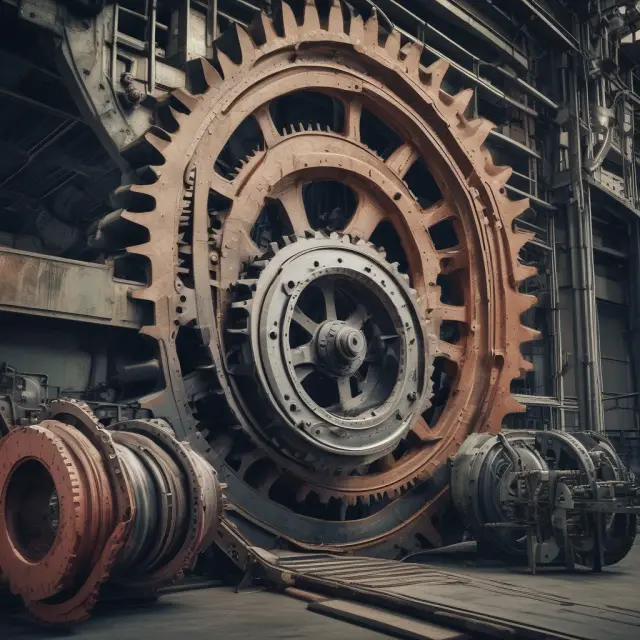 Gears shifting in an industrial machine represent productivity improvements contributing to economic growth
