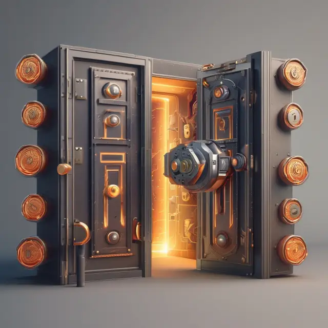 An open, secure vault with rays of sunlight illuminating various questions and answers about account aggregation