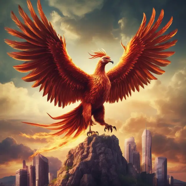 Phoenix emerging from fiery financial markets, representing the risks and potential rewards of an aggressive investment strategy