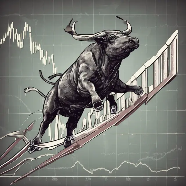 A bull riding on an aggressive stock market graph representing high-risk investments for potential capital appreciation