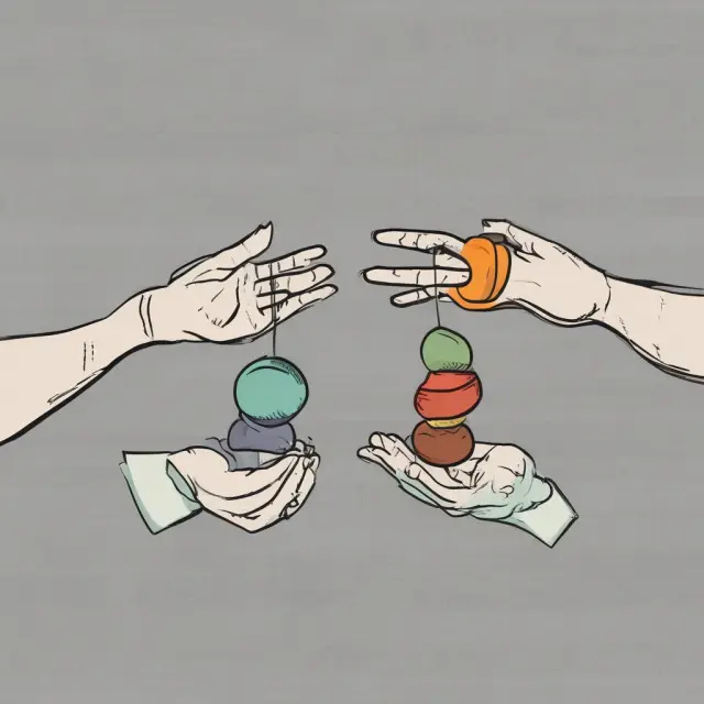 A person with two hands juggles passive index funds and active aggressive investment strategies, illustrating the need for more active management in aggressive approaches