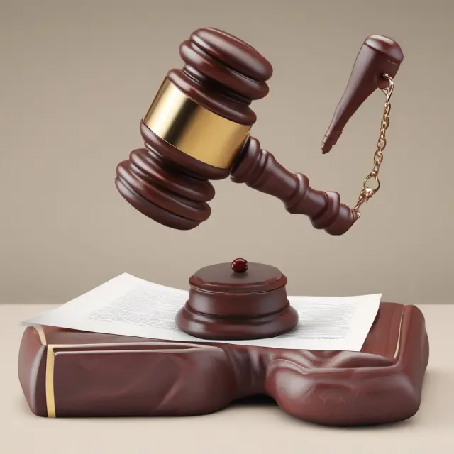 Elegant gavel striking table with bylaws and jurisdictional laws as legs - symbolizing AGM regulations