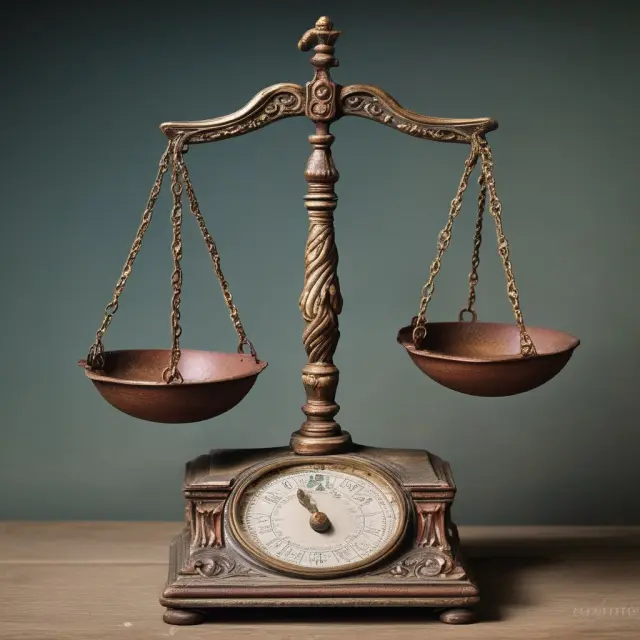 An ancient scale balances borrower information and assesses financial health with the Probability of Default (PD)