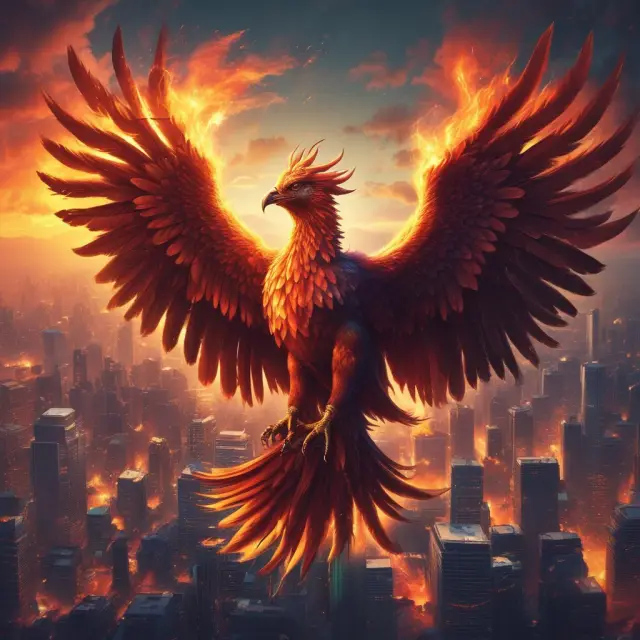 A mythical Phoenix, symbolizing regulatory bodies like BIS, FDIC, and Federal Reserve, rising from data ashes and using advanced AIRB to create accurate capital requirements