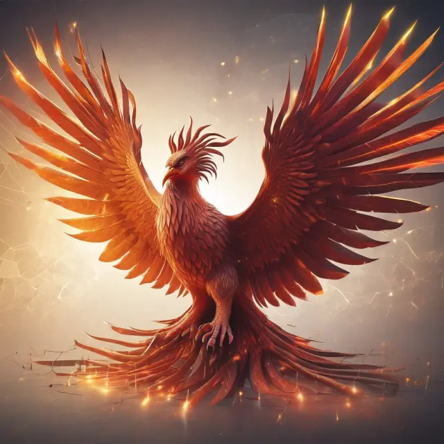 A mythical phoenix rising from a pile of financial data, symbolizing the evolution and transformative power of Advanced Internal Rating-Based Systems.