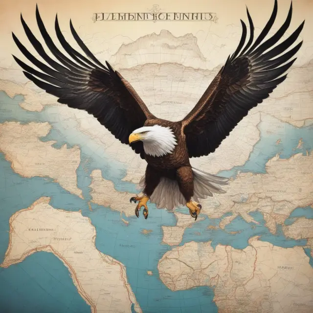 An eagle carrying an air waybill flying over a world map, symbolizing international shipping and document control.