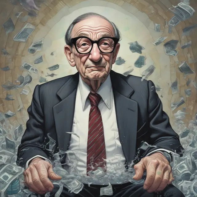 Alan Greenspan steering a ship through the challenges of the dot-com bubble and subprime mortgage crisis