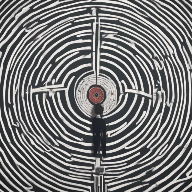 A financial advisor holding a compass, leading an investor through a maze symbolizing aleatory contracts