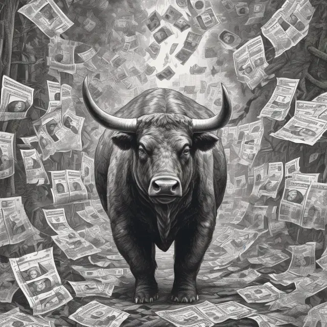 A jungle scene filled with deep learning bulls and bears processing financial news for adaptive trading strategies