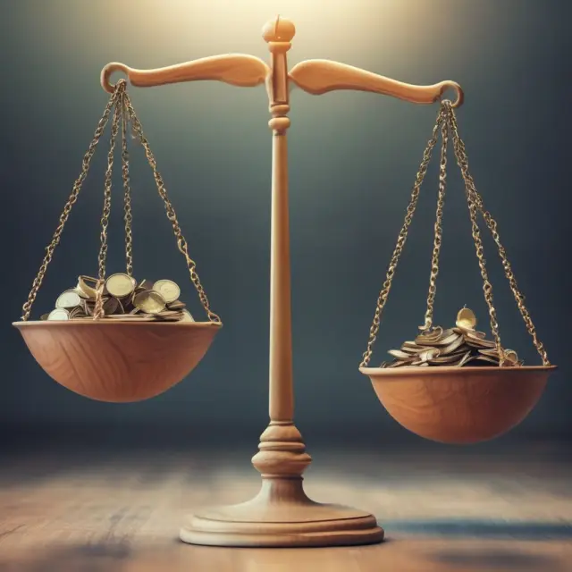 Two accounting scales, one holding credit sales, the other receiving receivables; a small pouch of coins marked 