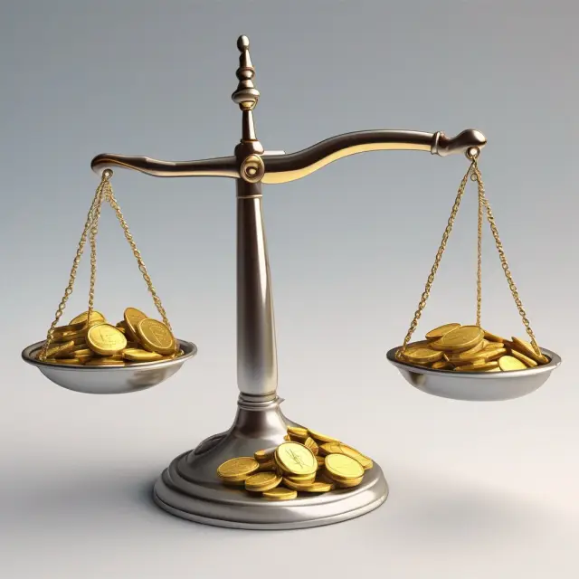 Golden scales with silver coins depicting percentage of sales method for estimating uncollectibles.