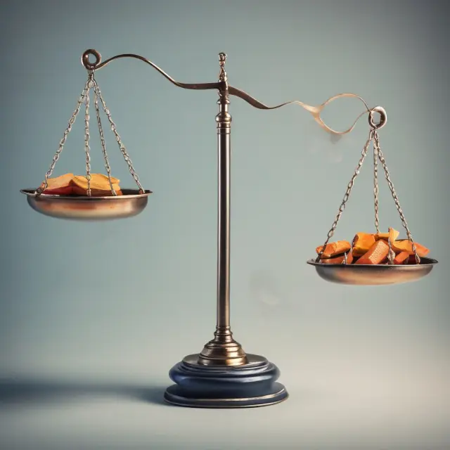 Scale with three pans representing low, medium, and high-risk receivables in a risk classification process
