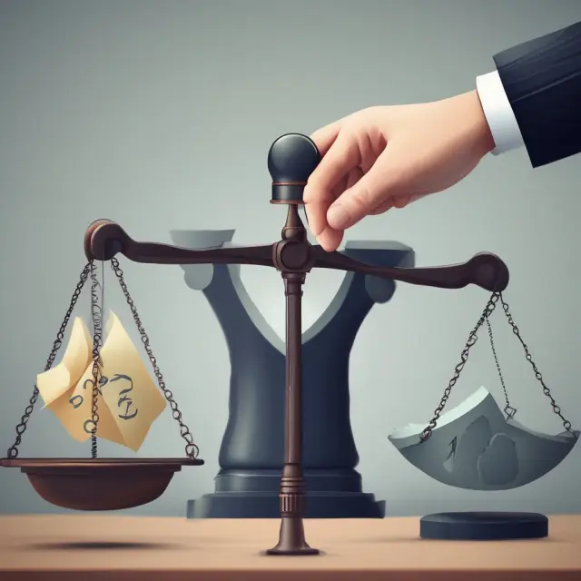 Accountant adjusting balance scales between receivables and doubts, illustrating estimation and adjustment of allowance for doubtful accounts