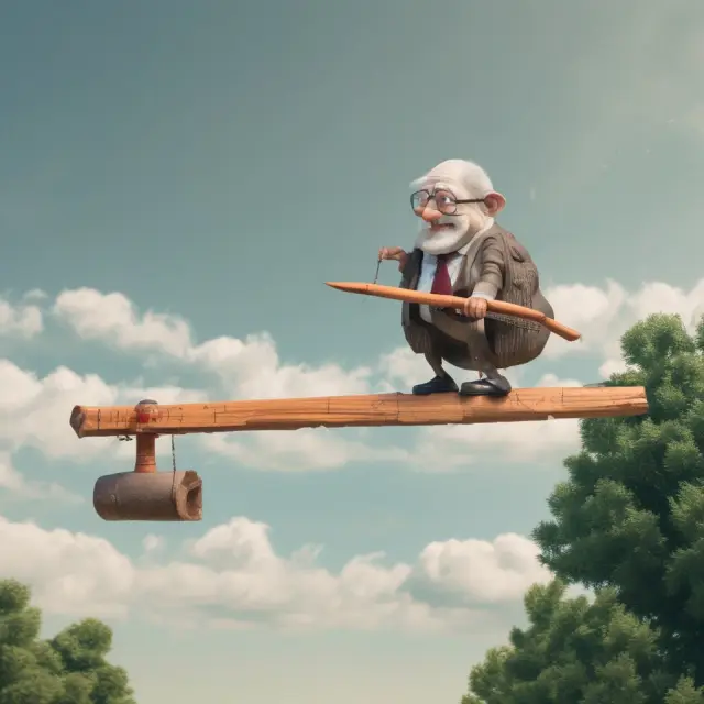An image of an investor on a see-saw between market index (benchmark) and an actively managed fund, illustrating calculating alpha to measure excess returns