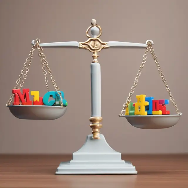 A balance scale holding alphabet stock pieces representing advantages and disadvantages for investors